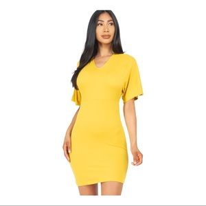 Dolman Sleeve Solid V-Neck Mini Dress Sunny Yellow